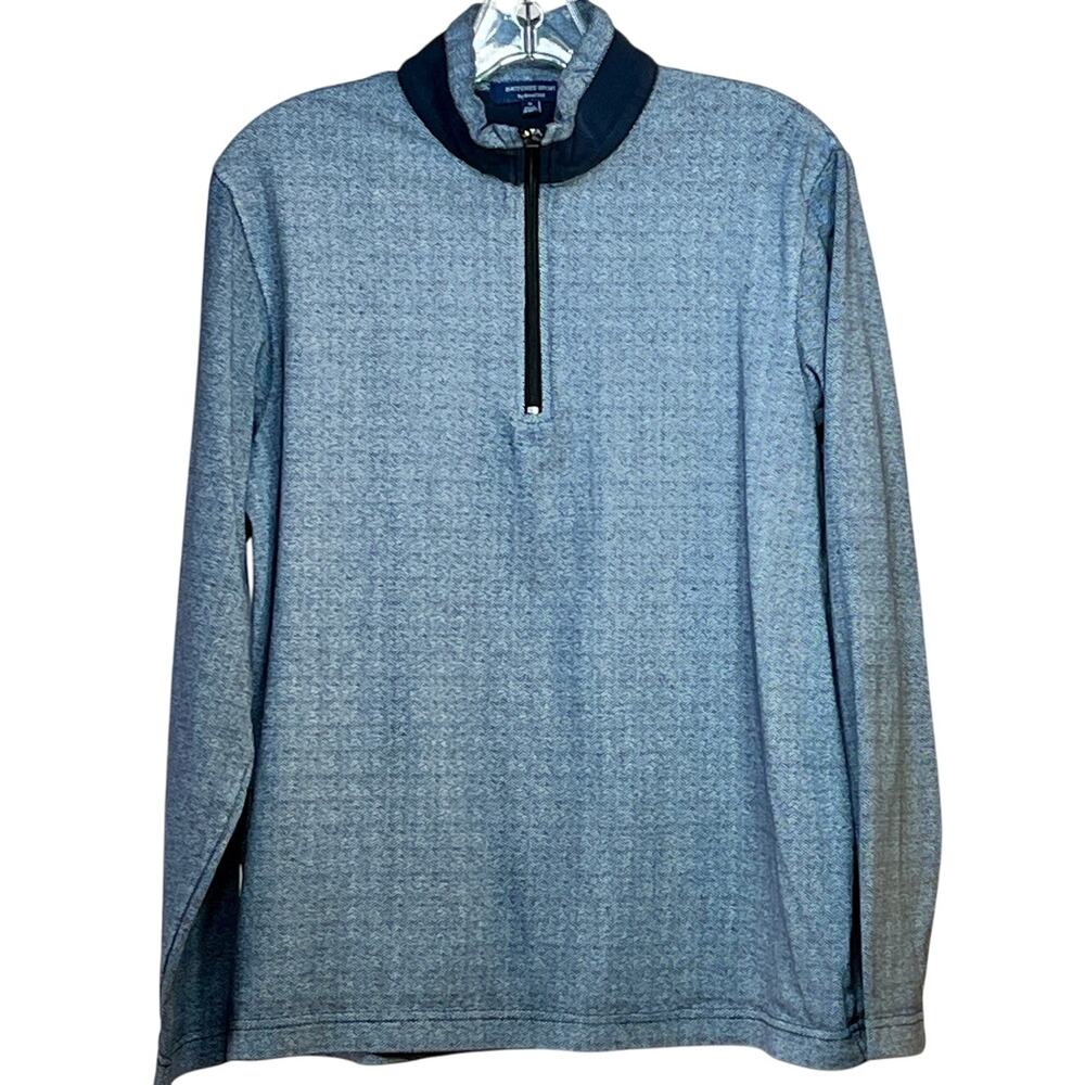 1/4 Zip Pullover Mock Neck Men's Medium Blue Gray Cotton Britches Sport Samtex